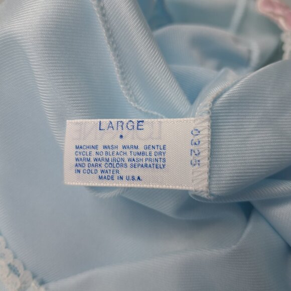 Vintage Lorraine Nylon Nightgown Robe Peignoir Sz Large Embroidered Blue 70s NEW - Picture 7 of 10